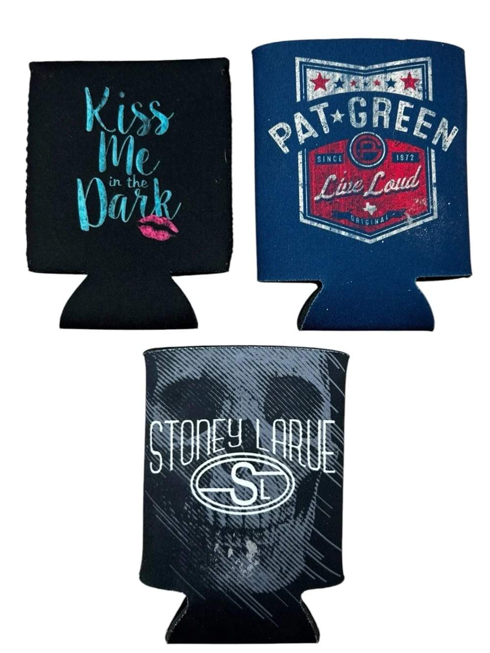 Set of 3 Texas Country Music Can Koozies Pat Green Stoney LaRue Randy Rogers TX